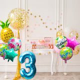 OSNIE Hawaiian Balloons Party Decorations for 3rd Birthday, 8 Pcs Giant Foil Mylar Balloons Pineapple Flamingo Palm Tree Leaves Tiki Summer Beach Pool Aloha Tropical Luau Party Decorations Supplies