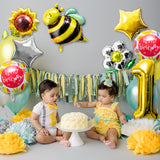 OSNIE 8 Packs Bumblebee First Birthday Party Balloons Decorations for Kids, Yellow Bumble Bee Sunflower Star-Shaped Foil Mylar Balloons, Honey Bee Happy Bee Day Themed Summer Spring 1st Birthday Decor