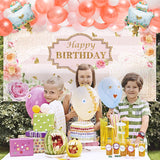 OSNIE 74Pcs Floral Theme Birthday Decoration Supplies Kit , Rose Gold Pink Balloon Arch Garland Happy Birthday Backdrop Banner Cake-shaped Foil Balloons for Birthday Bridal Shower Baby Shower Tea Party