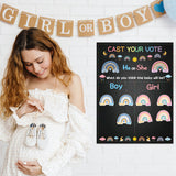 OSNIE Boho Rainbow Gender Reveal Party Games Cast Your Vote He or She Gender Reveal Poster with Team Boy Team Girl Voting Stickers Bohemian Rainbow Party Decor Baby Shower Gender Announcements Ideas