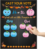 OSNIE Little Pumpkin Gender Reveal Party Games, He or She Gender Reveal Poster with 40pcs Pink and Blue Voting Stickers, Fall Theme and Halloween Cast Your Vote Poster Game for Team Boy Team Girl Baby Shower