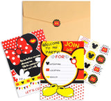 OSNIE 139Pcs Mickey Birthday Party Supplies Set Mickey Theme Party Decorations Including Happy Birthday Banner, Balloons, Invitation Cards, Tablecloth, Forks, Plates, Napkins Serves 20 Guests