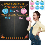 OSNIE Little Pumpkin Gender Reveal Party Games, He or She Gender Reveal Poster with 40pcs Pink and Blue Voting Stickers, Fall Theme and Halloween Cast Your Vote Poster Game for Team Boy Team Girl Baby Shower