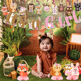 OSNIE 14Pcs Floral Woodland Animals Baby Shower Party Decoration It’s a Girl Party Banner Honeycomb Centerpieces Hanging Swirls for Baby Girl Creatures Forest Animal Theme Gender Reveal Party Supplies