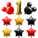 OSNIE 9 Pcs Mickey Balloons 1st Birthday, Giant Number 1 Mickey Head Star-Shaped Balloons Black Yellow Red Foil Mylar Balloons, Mickey Theme Birthday Party Decorations Supplies for 1 Year Old Kids