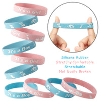 OSNIE 48 Packs of Elephant Gender Reveal Bracelets and Button Pins Set, Pink and Blue Rubber Wristbands and Metal Badge Pins for Baby Shower Team Boy Team Girl Gender Reveal Party Favors Supplies
