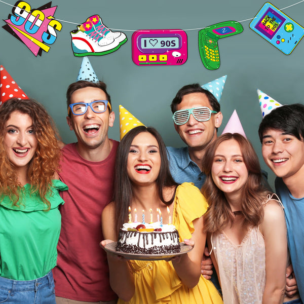 OSNIE 1990s Retro Theme Party Decor Supplies Pager Computer Walkman Hip Pop Cardboard Cutouts Door Porch Banner Wall Decor 1990s Party Favors Photo Booth Props for 90’s Theme Nostalgic Party