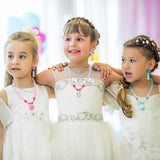 OSNIE 4 Sets of Beaded Jewelry for Girls, Rose Mermaid Unicorn Rainbow Hat Princess Necklace Bracelet Earring Pendant Ring Set Dress up Pretend Play Jewelry Toys Birthday Gifts for Kids Girls (20PCS)