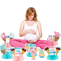 OSNIE 12Pcs Ice Cream Gender Reveal Honeycomb Centerpieces Table Topper Blue and Pink What is the Scoop Party Decorations Supplies for He or She Boy or Girl Baby Shower Pregnancy Announcements Decor