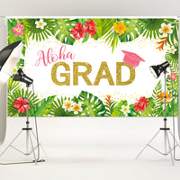 OSNIE Tropical Aloha Graduation Party Backdrop Summer Hawaiian Luau Congrats Grad Class of 2022 Bachelor Cap Photography Background Banner College Prom Graduation Party Decoration Supplies Photo Props