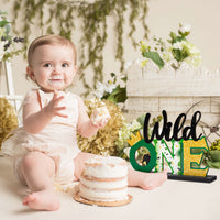 OSNIE Wild One Letter Sign Wooden Table Centerpieces Plaques Tropical Safari Jungle Animal Party Decorations Supplies for Wild One First Birthday Milestone Baby Shower Decor Cake Smash Photo Props