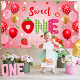 OSNIE Strawberry Sweet One Birthday Party Decorations for Baby Girl, Pink Strawberry Theme 1st Birthday Party Backdrop Banner Photography Background Summer Fruits Party Decorations for One Year Old