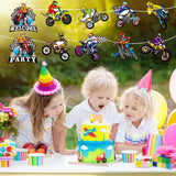 OSNIE 10Pcs Dirt Bike Party Decorations Supplies Checkered Racing Car Cutouts Party Door Banner Porch Sign Hanging Flag for Outdoor Indoor Home Wall Decor Motorcycles Theme Party Decoration for Boys