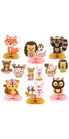 OSNIE 12Pcs Floral Woodland Animals It’s a Girl Honeycomb Centerpieces Baby Shower Party Table Toppers for Baby Girl Woodland Creatures Forest Animal Friends Theme Gender Reveal Table Decorations Supplies