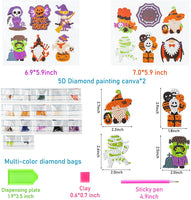 OSNIE 12Pcs Halloween 5D DIY Diamond Painting Kits for Kids Adult Beginners Resin Rhinestone Gnomes Ghost Zombie Pumpkin Diamonds Mosaic Stickers Handmade Digital Paint by Numbers Art Craft Gift Set