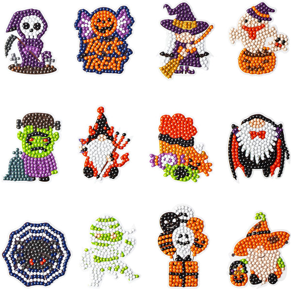 OSNIE 12Pcs Halloween 5D DIY Diamond Painting Kits for Kids Adult Beginners Resin Rhinestone Gnomes Ghost Zombie Pumpkin Diamonds Mosaic Stickers Handmade Digital Paint by Numbers Art Craft Gift Set