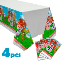 OSNIE 4 Packs of Farm Animals Party Tablecloth, Disposable Plastic Waterproof Rectangular Table Cover, Barnyard Animal Farm Themed Party Decorations Supplies for Kids Birthday Baby Shower, 71''x42.5''