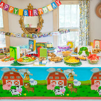 OSNIE 4 Packs of Farm Animals Party Tablecloth, Disposable Plastic Waterproof Rectangular Table Cover, Barnyard Animal Farm Themed Party Decorations Supplies for Kids Birthday Baby Shower, 71''x42.5''